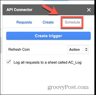 api connector schedule tab