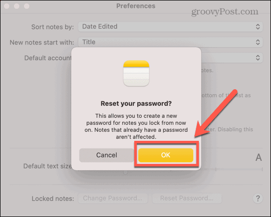 confirm reset password mac