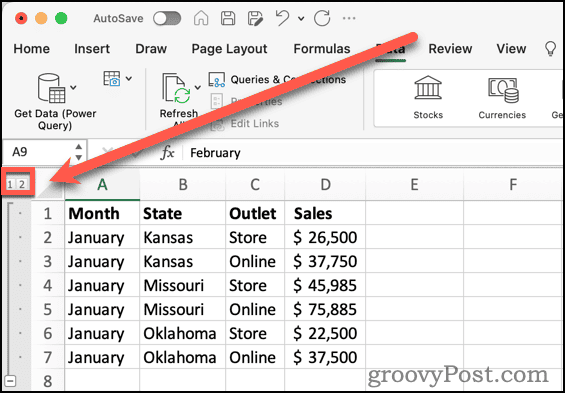Outline Level Buttons in Excel