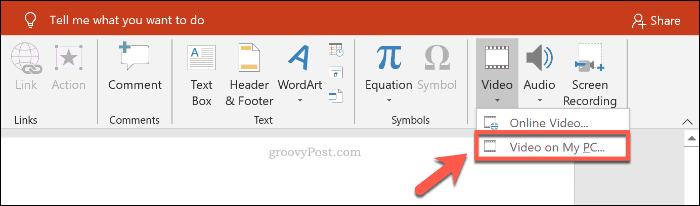 Inserting a video file into PowerPoint