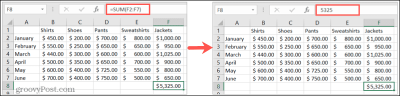 Replaced formula with result in Excel