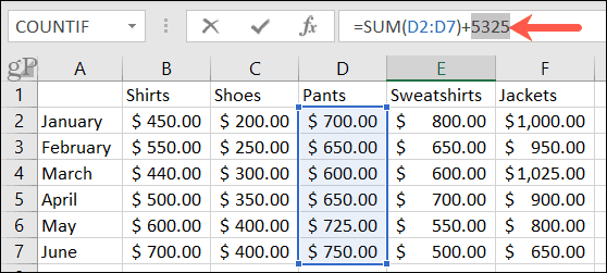 Replaced part of formula with static result