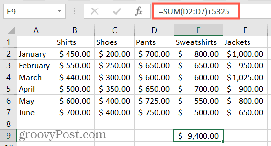 Formula result in Excel