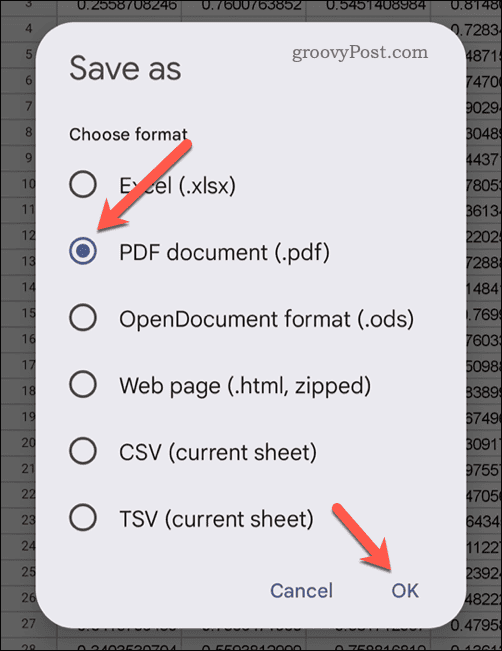Exporting as a PDF in Google Sheets