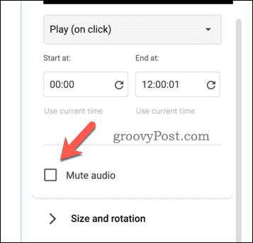 Muting audio from a video in Google Slides