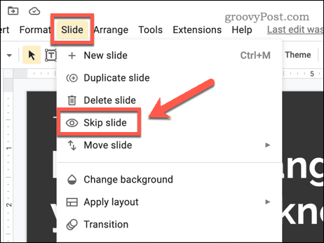 Skip a slide in Google Slides