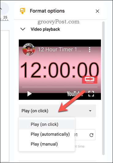Video playback options in Google Slides