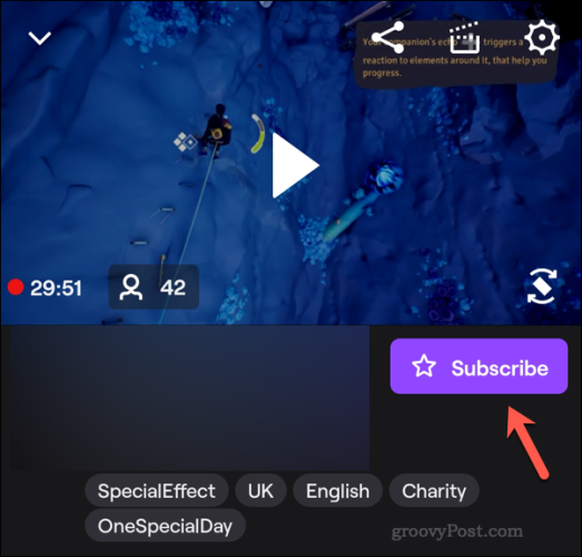 Twitch subscribe button on mobile