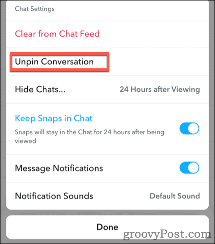 Unpin Conversation in Snapchat