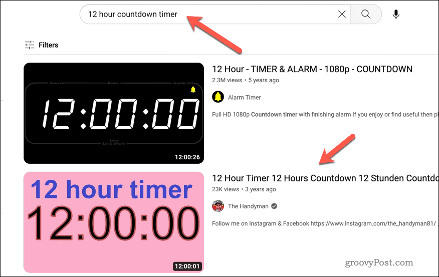 Searching for YouTube timer videos